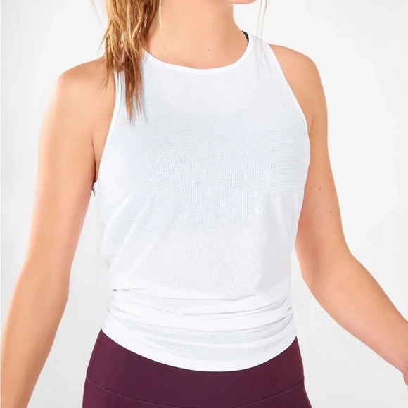Fabletics twist‎ tie back white workout tank top small  sporty material - Picture 2 of 8